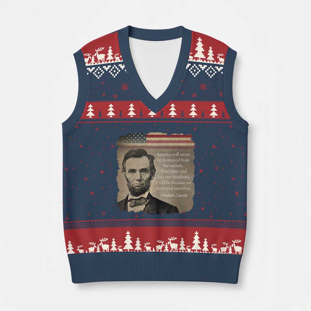 Abraham Lincoln Quote V-Neck Knit Sweater Vest American History Teacher School Presidents Day TS14 Navy Red Print Your Wear