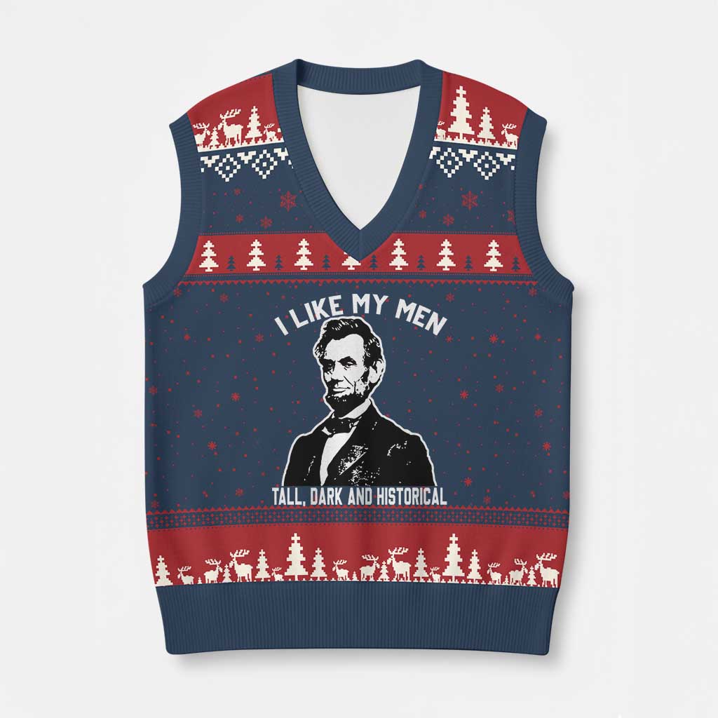 Abraham Lincoln American History V-Neck Knit Sweater Vest I Like My Men Tall Dark and Historical TS14 Navy Red Print Your Wear