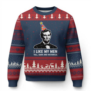 Abraham Lincoln American History Presidents Day Ugly Christmas Sweater I Like My Men Tall Dark and Historical TS14 Navy Red Print Your Wear