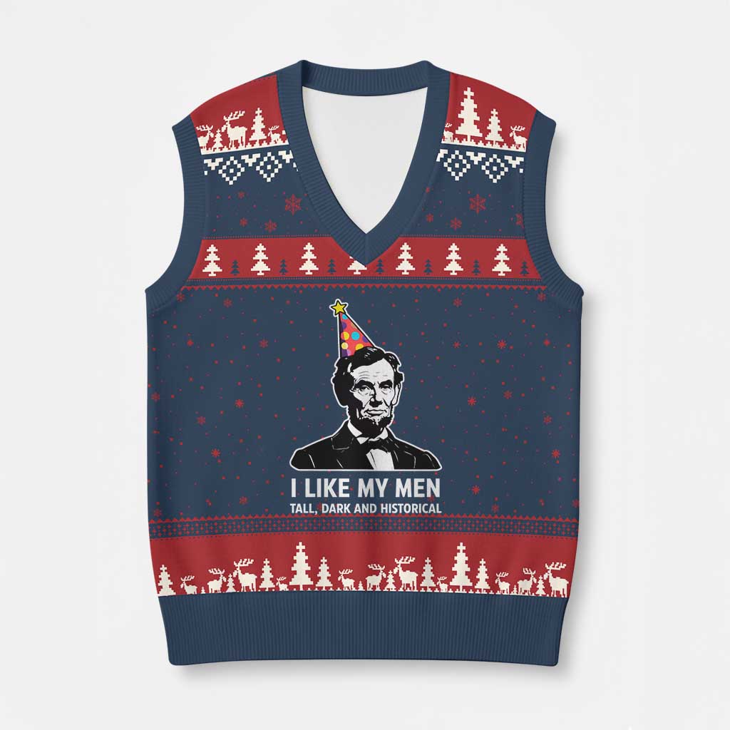 Abraham Lincoln American History Presidents Day V-Neck Knit Sweater Vest I Like My Men Tall Dark and Historical TS14 Navy Red Print Your Wear