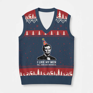 Abraham Lincoln American History Presidents Day V-Neck Knit Sweater Vest I Like My Men Tall Dark and Historical TS14 Navy Red Print Your Wear