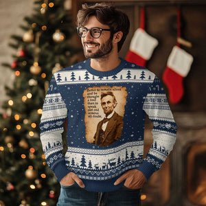 Abraham Lincoln American History Teacher School Ugly Christmas Sweater TS14 Navy Beige Print Your Wear
