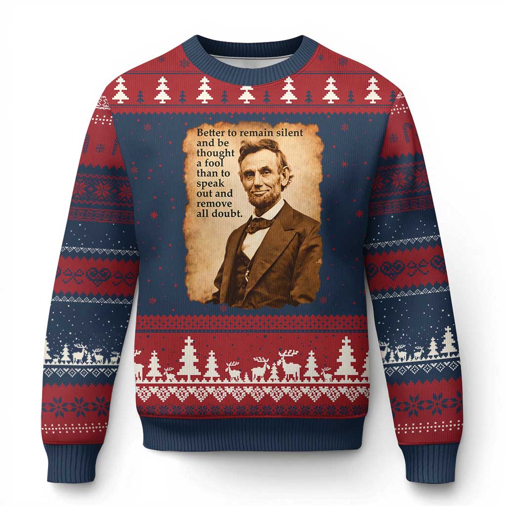 Abraham Lincoln American History Teacher School Ugly Christmas Sweater TS14 Navy Red Print Your Wear