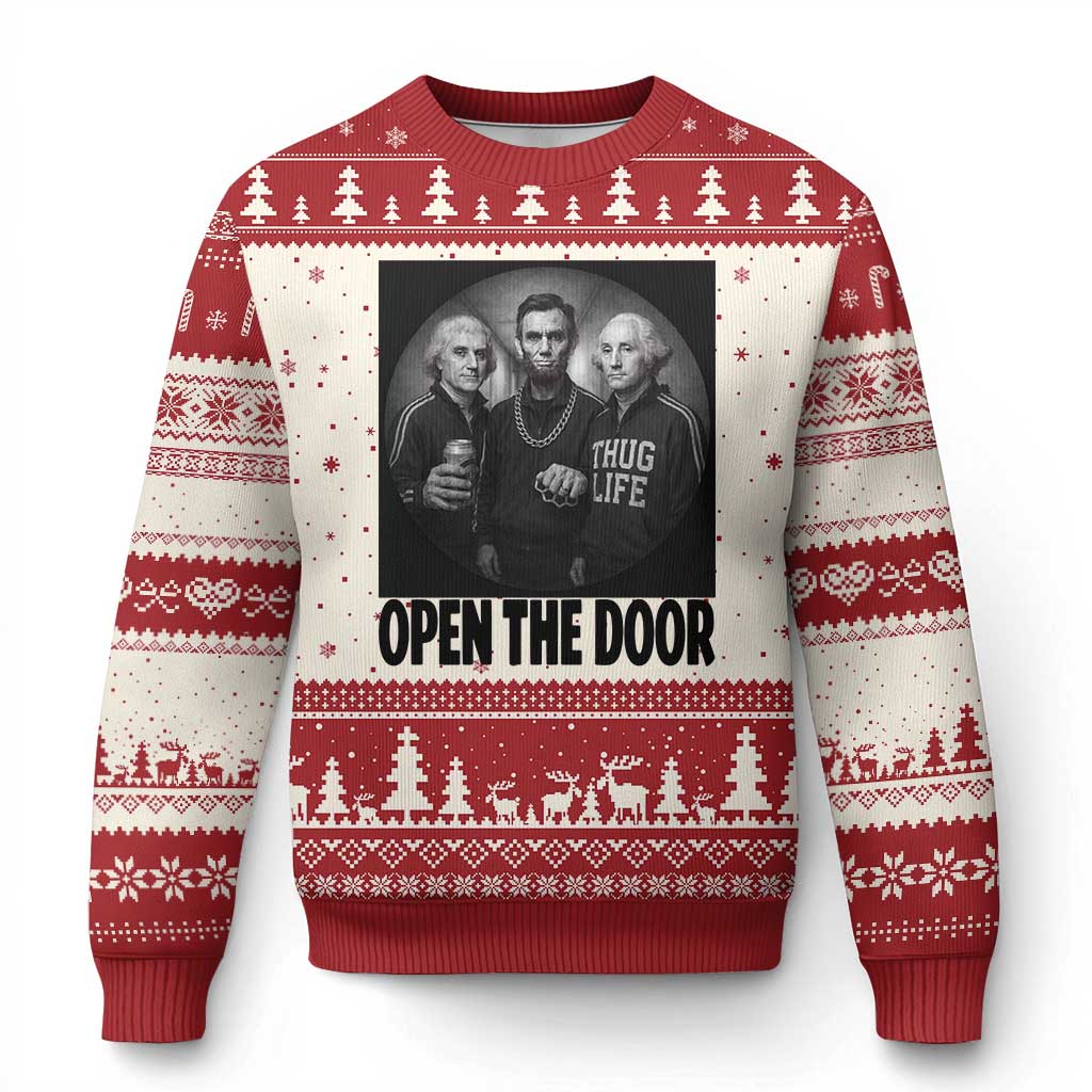 Funny Political American History Ugly Christmas Sweater Abraham Lincoln George Washington and Thomas Jefferson Meme TS14 Beige Red Print Your Wear