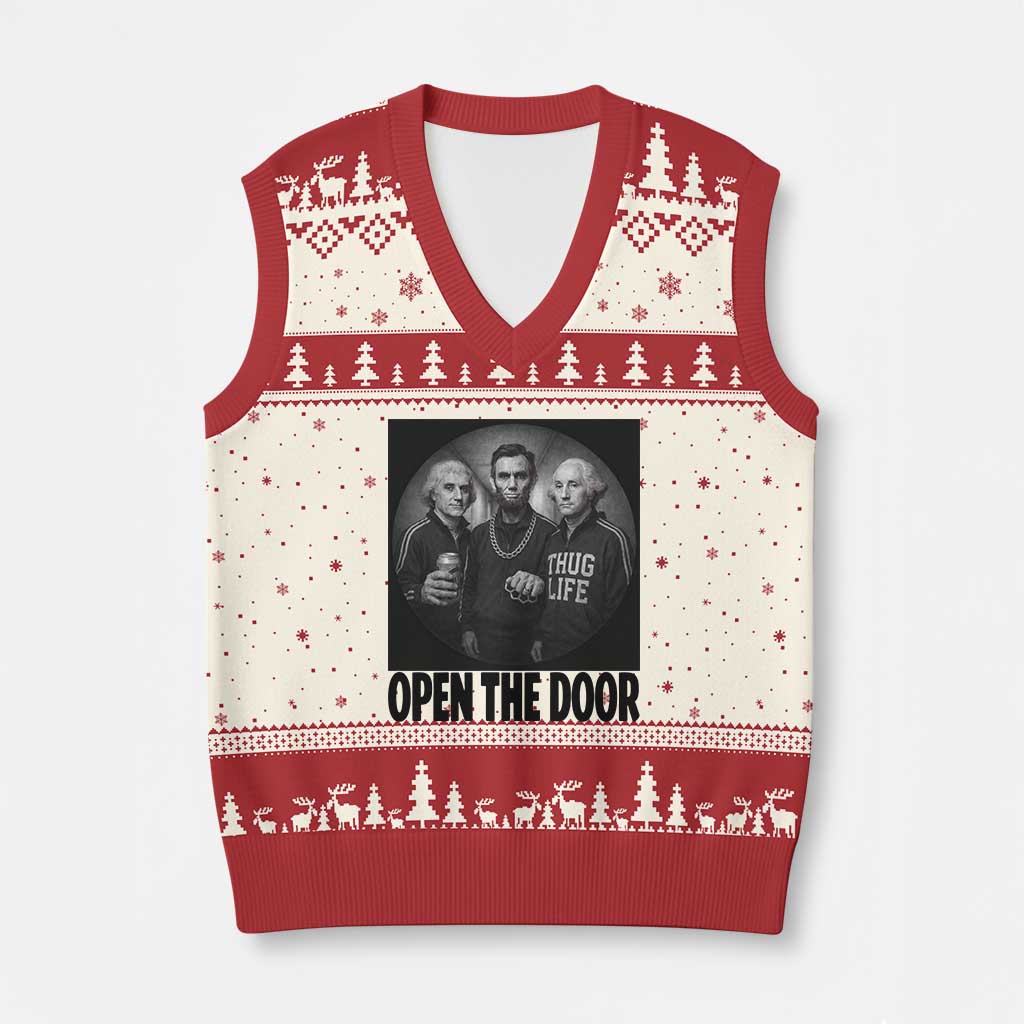 Funny Political American History V-Neck Knit Sweater Vest Abraham Lincoln George Washington and Thomas Jefferson Meme TS14 Beige Red Print Your Wear