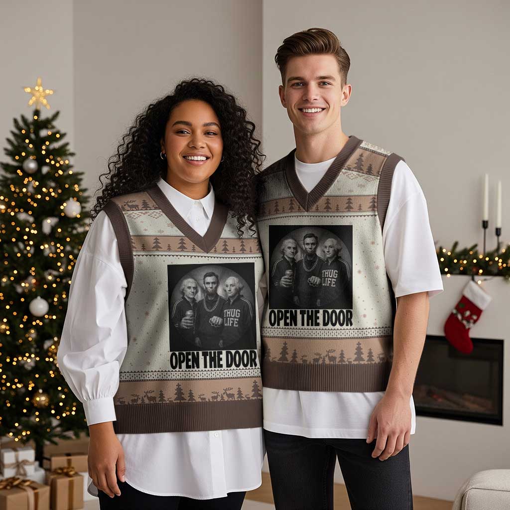 Funny Political American History V-Neck Knit Sweater Vest Abraham Lincoln George Washington and Thomas Jefferson Meme TS14 Mocha Mousse Print Your Wear