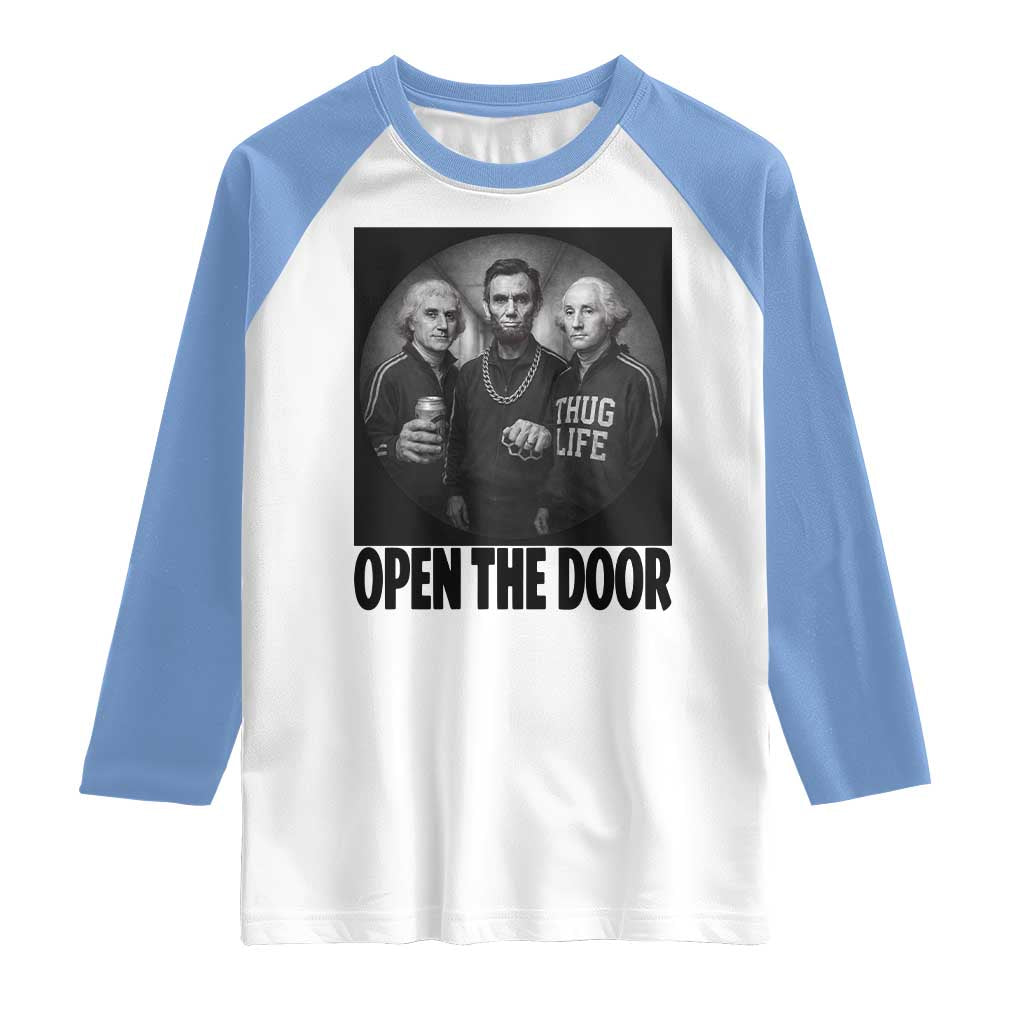 Funny Political American History Raglan Shirt Abraham Lincoln George Washington and Thomas Jefferson Meme TS14 White Carolina Blue Print Your Wear