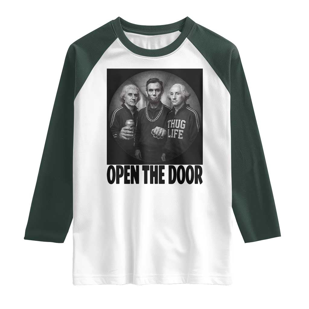 Funny Political American History Raglan Shirt Abraham Lincoln George Washington and Thomas Jefferson Meme TS14 White Dark Forest Green Print Your Wear
