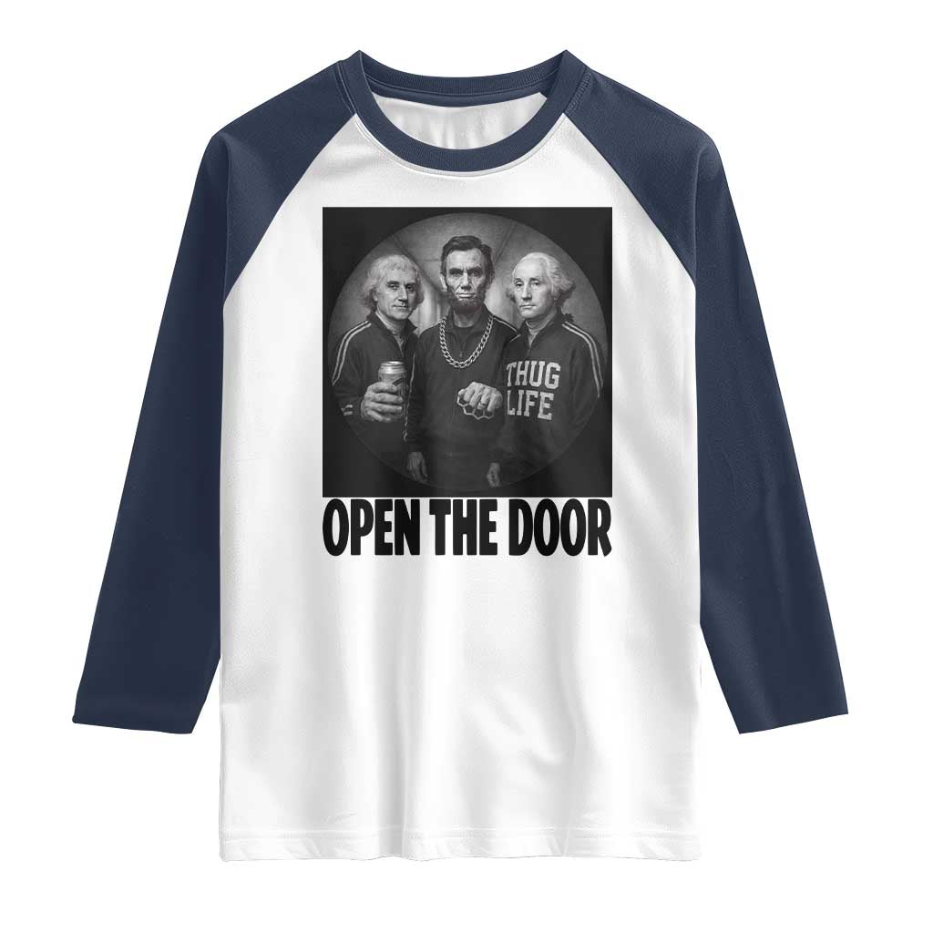 Funny Political American History Raglan Shirt Abraham Lincoln George Washington and Thomas Jefferson Meme TS14 White Navy Print Your Wear