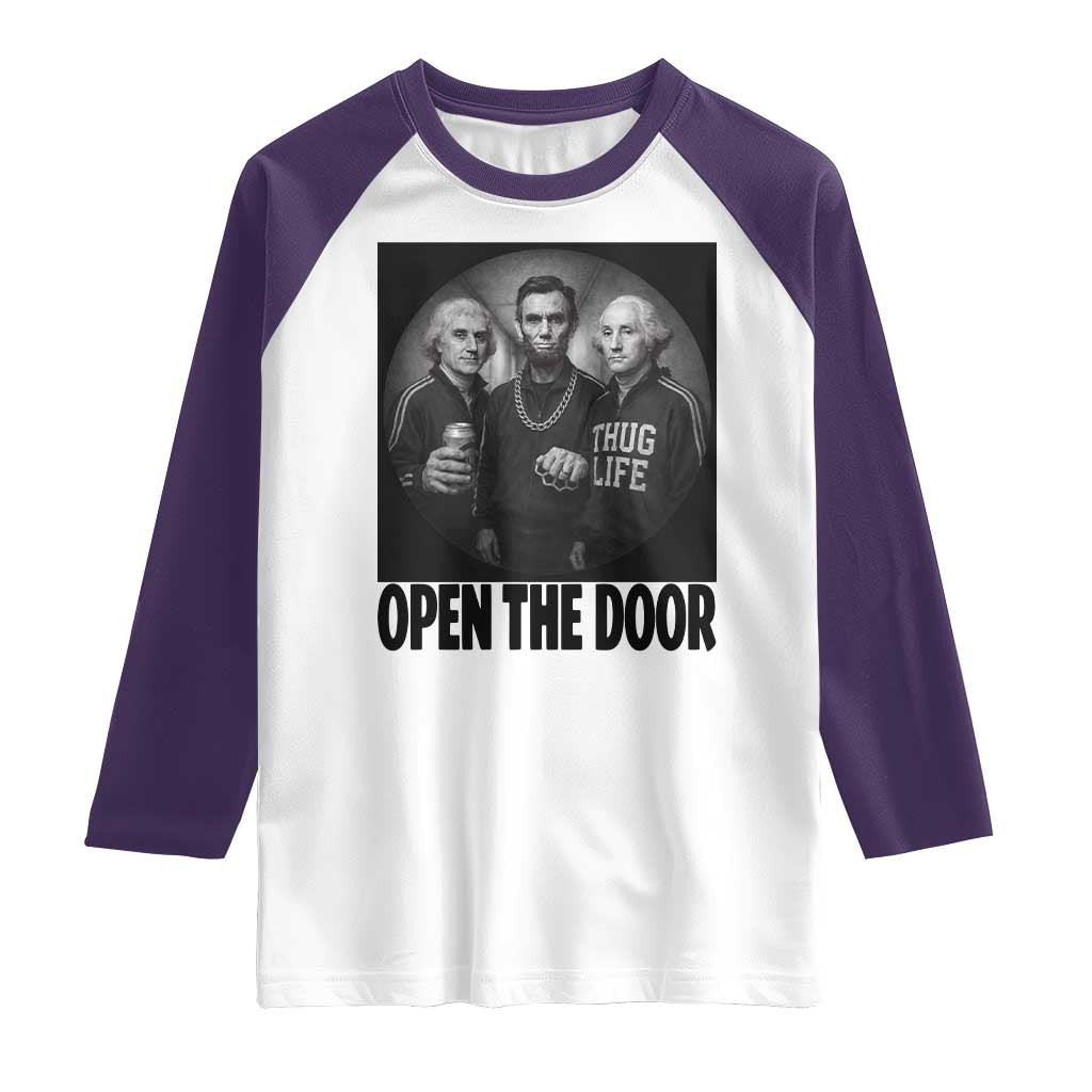 Funny Political American History Raglan Shirt Abraham Lincoln George Washington and Thomas Jefferson Meme TS14 White Purple Print Your Wear