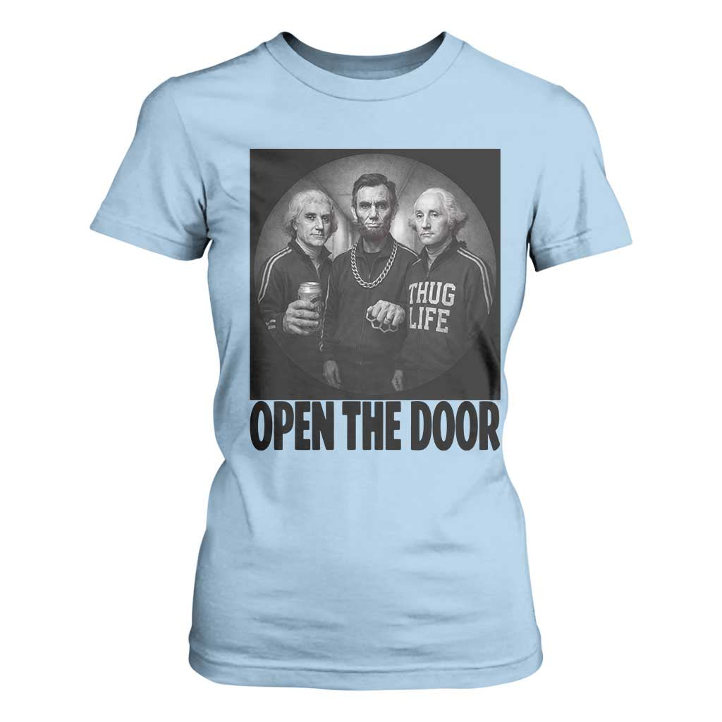 Funny Political American History T Shirt For Women Abraham Lincoln George Washington and Thomas Jefferson Meme TS14 Light Blue Print Your Wear