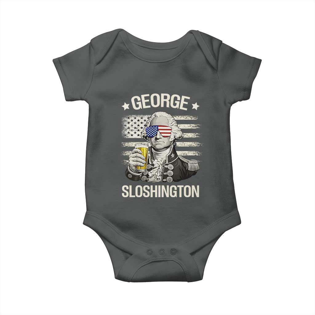 George Sloshington Washington Baby Onesie 4th of July America Flag Beer TS14 Dark Heather Print Your Wear