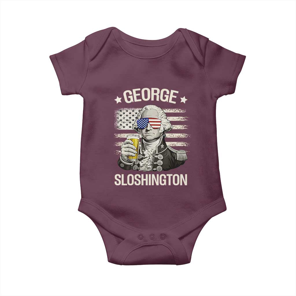 George Sloshington Washington Baby Onesie 4th of July America Flag Beer TS14 Maroon Print Your Wear