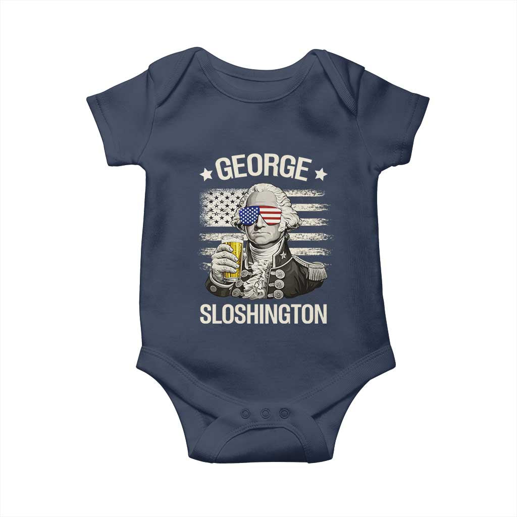 George Sloshington Washington Baby Onesie 4th of July America Flag Beer TS14 Navy Print Your Wear