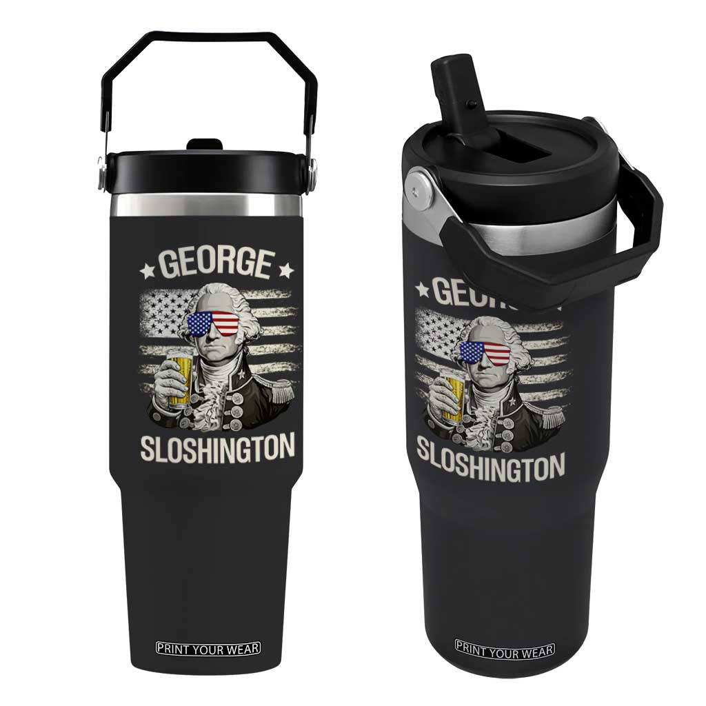 George Sloshington Washington Flip Straw Tumbler 4th of July America Flag Beer TS14 One Size: 30 oz Black Print Your Wear