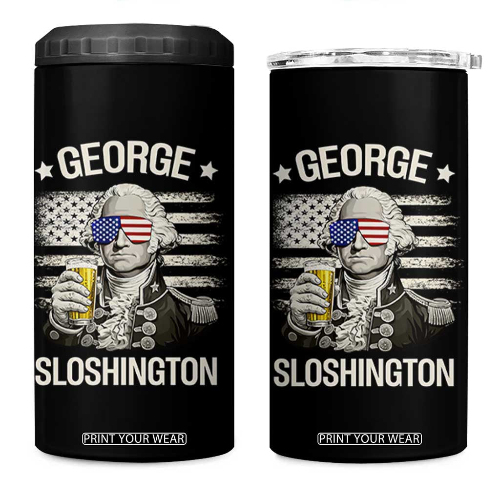 George Sloshington Washington 4 in 1 Can Cooler Tumbler 4th of July America Flag Beer TS14 One Size: 16 oz Black Print Your Wear