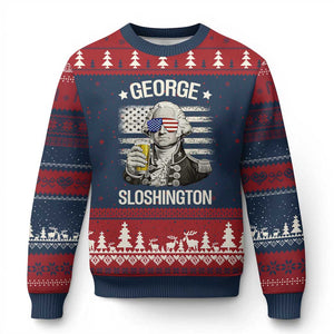 George Sloshington Washington Ugly Christmas Sweater 4th of July America Flag Beer TS14 Navy Red Print Your Wear