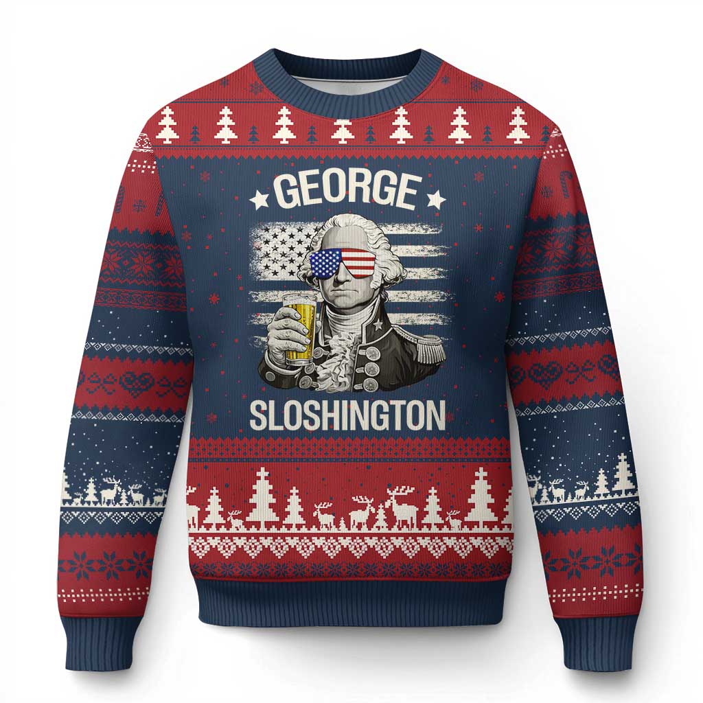 George Sloshington Washington Ugly Christmas Sweater 4th of July America Flag Beer TS14 Navy Red Print Your Wear
