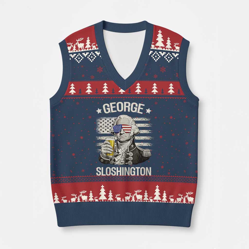 George Sloshington Washington V-Neck Knit Sweater Vest 4th of July America Flag Beer TS14 Navy Red Print Your Wear
