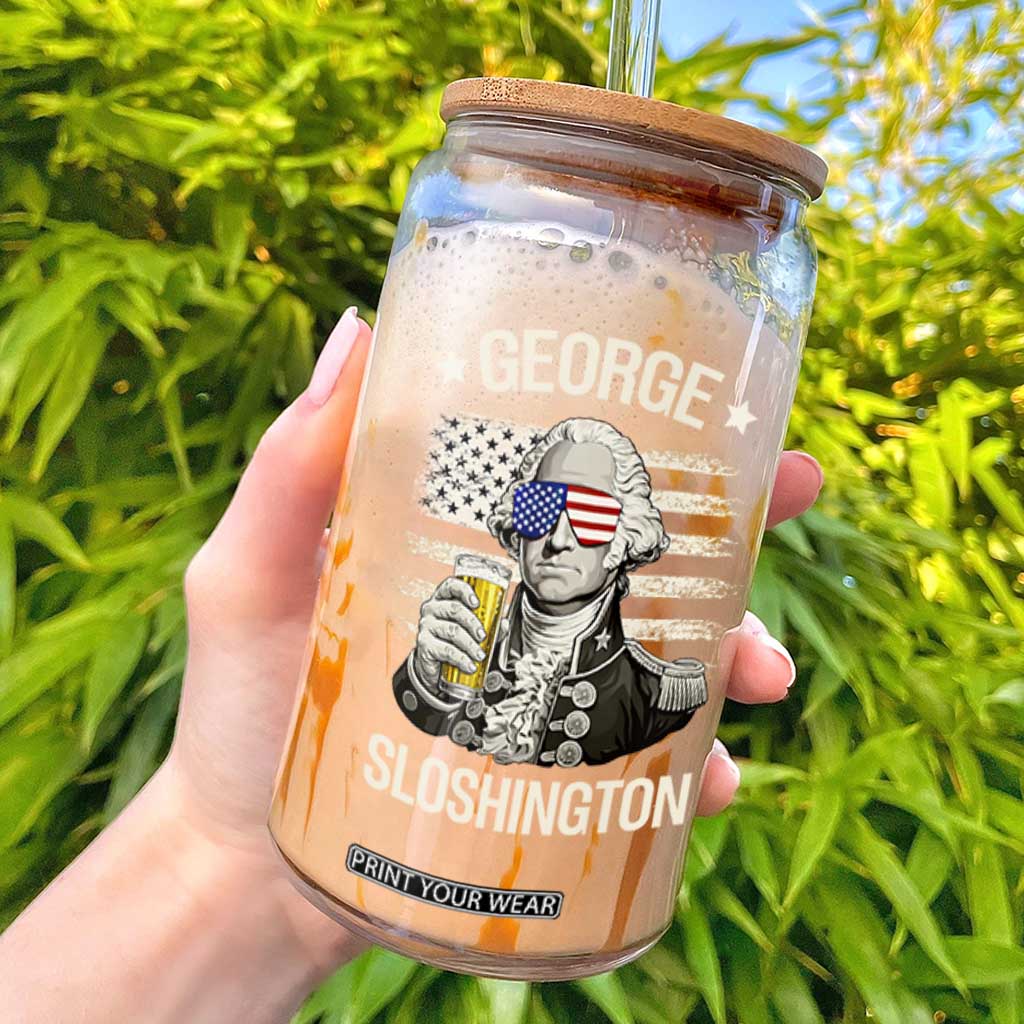 George Sloshington Washington Glass Can 4th of July America Flag Beer TS14 Black Print Your Wear