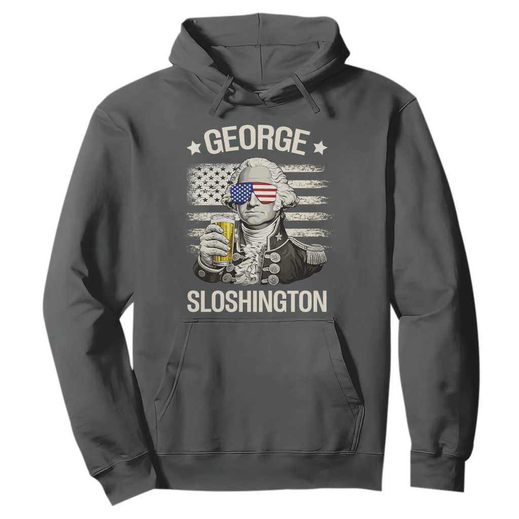 George Sloshington Washington Hoodie 4th of July America Flag Beer TS14 Dark Heather Print Your Wear