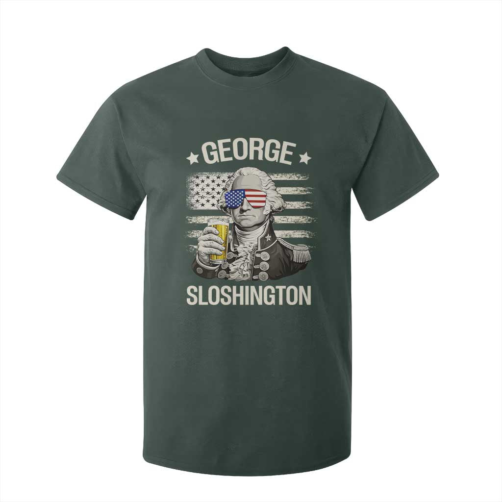 George Sloshington Washington T Shirt For Kid 4th of July America Flag Beer TS14 Dark Forest Green Print Your Wear