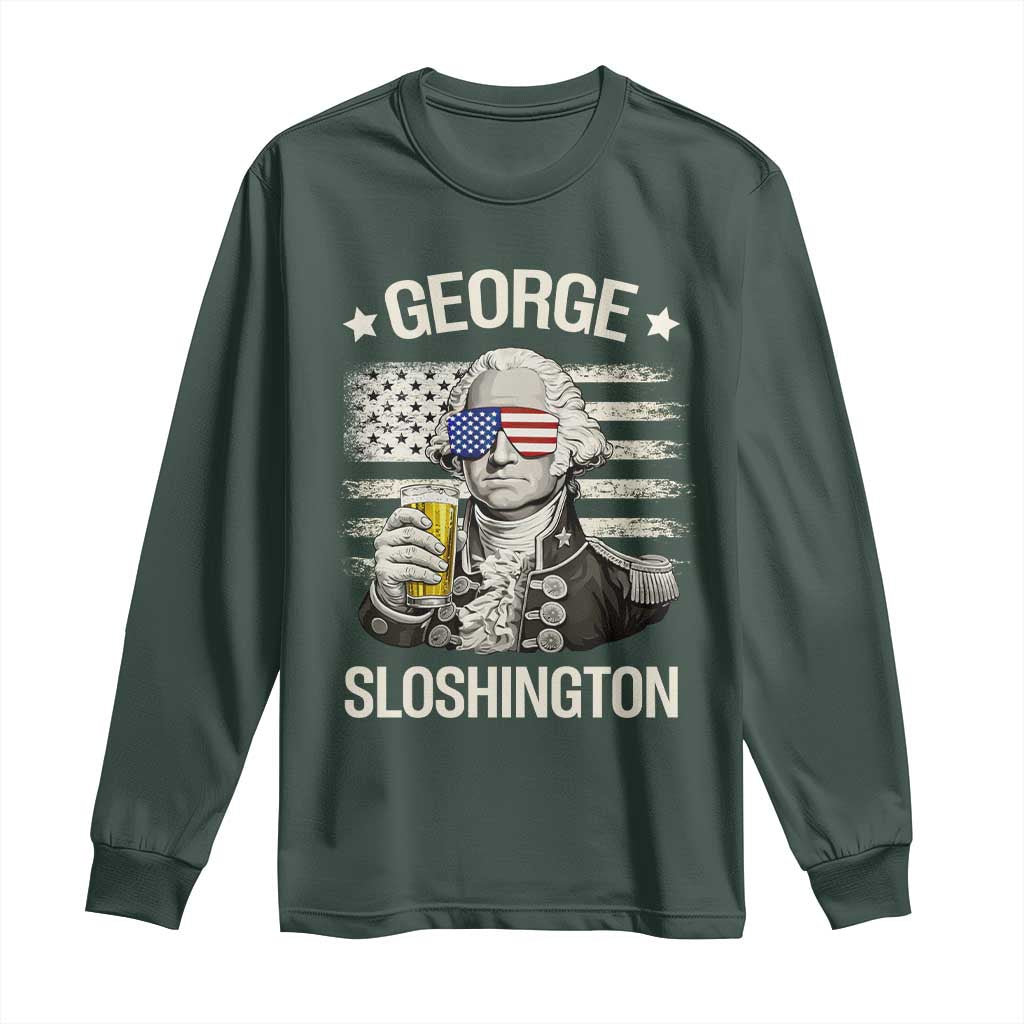 George Sloshington Washington Long Sleeve Shirt 4th of July America Flag Beer TS14 Dark Forest Green Print Your Wear