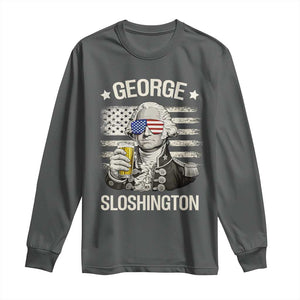 George Sloshington Washington Long Sleeve Shirt 4th of July America Flag Beer TS14 Dark Heather Print Your Wear