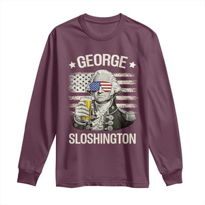 George Sloshington Washington Long Sleeve Shirt 4th of July America Flag Beer TS14 Maroon Print Your Wear