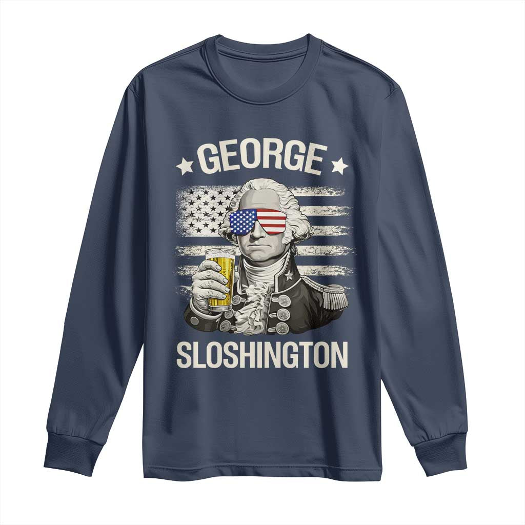 George Sloshington Washington Long Sleeve Shirt 4th of July America Flag Beer TS14 Navy Print Your Wear