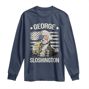 George Sloshington Washington Long Sleeve Shirt 4th of July America Flag Beer TS14 Navy Print Your Wear