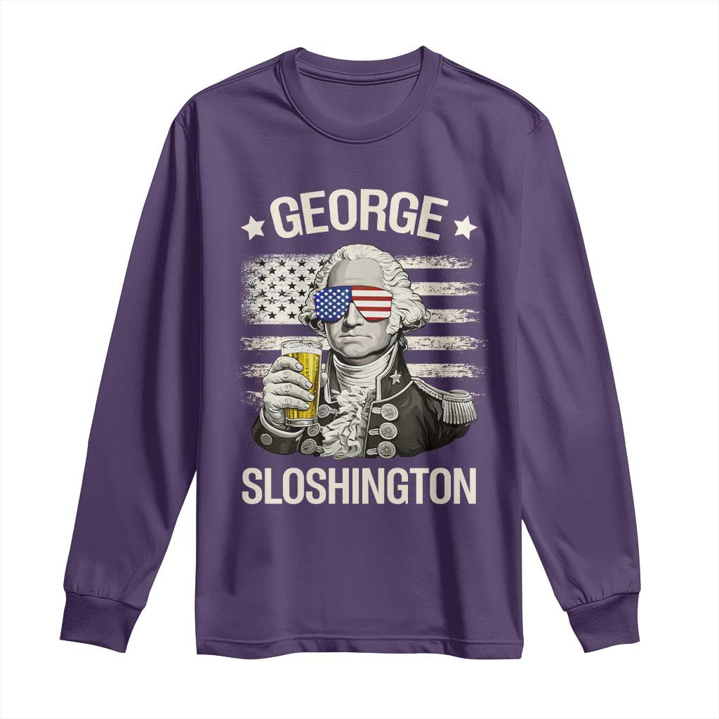George Sloshington Washington Long Sleeve Shirt 4th of July America Flag Beer TS14 Purple Print Your Wear
