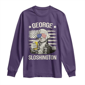 George Sloshington Washington Long Sleeve Shirt 4th of July America Flag Beer TS14 Purple Print Your Wear