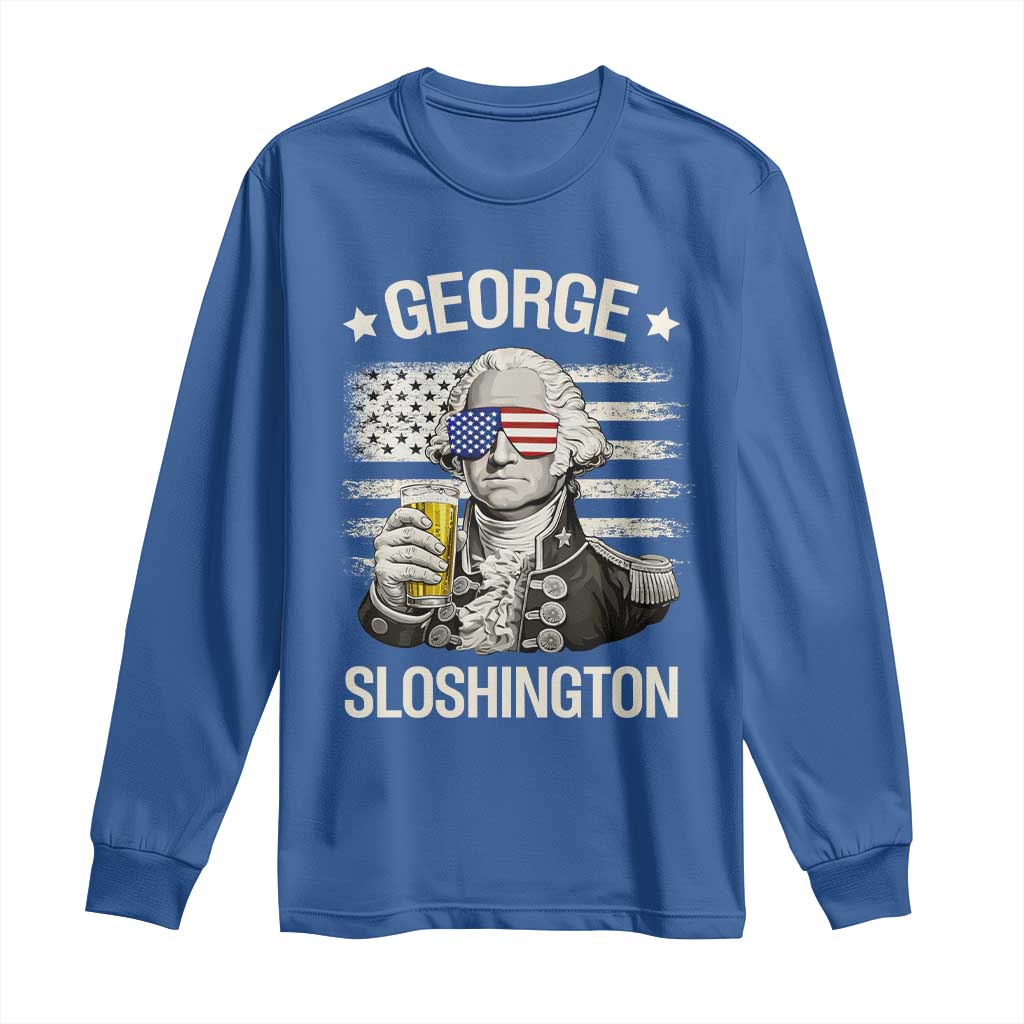 George Sloshington Washington Long Sleeve Shirt 4th of July America Flag Beer TS14 Royal Blue Print Your Wear