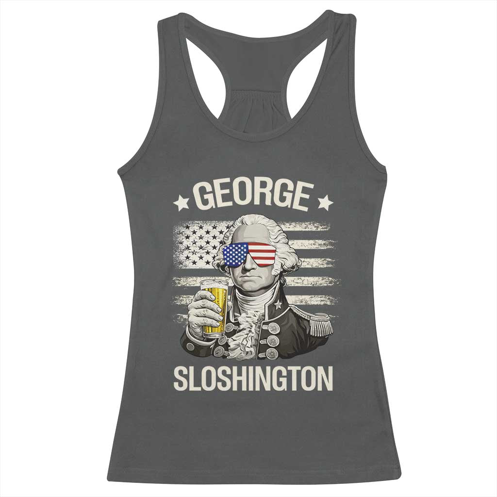 George Sloshington Washington Racerback Tank Top 4th of July America Flag Beer TS14 Dark Heather Print Your Wear