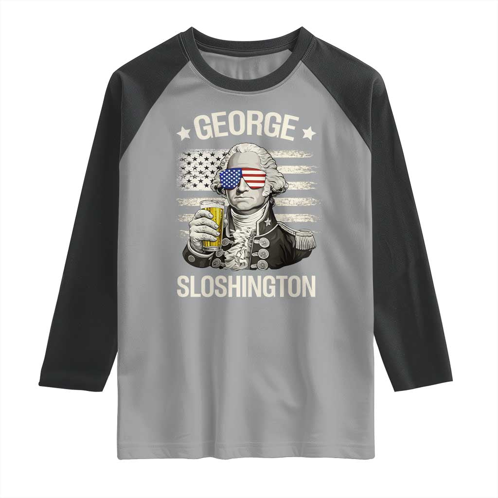 George Sloshington Washington Raglan Shirt 4th of July America Flag Beer TS14 Sport Gray Black Print Your Wear