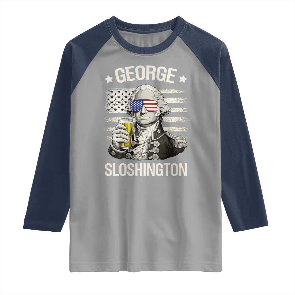 George Sloshington Washington Raglan Shirt 4th of July America Flag Beer TS14 Sport Gray Navy Print Your Wear