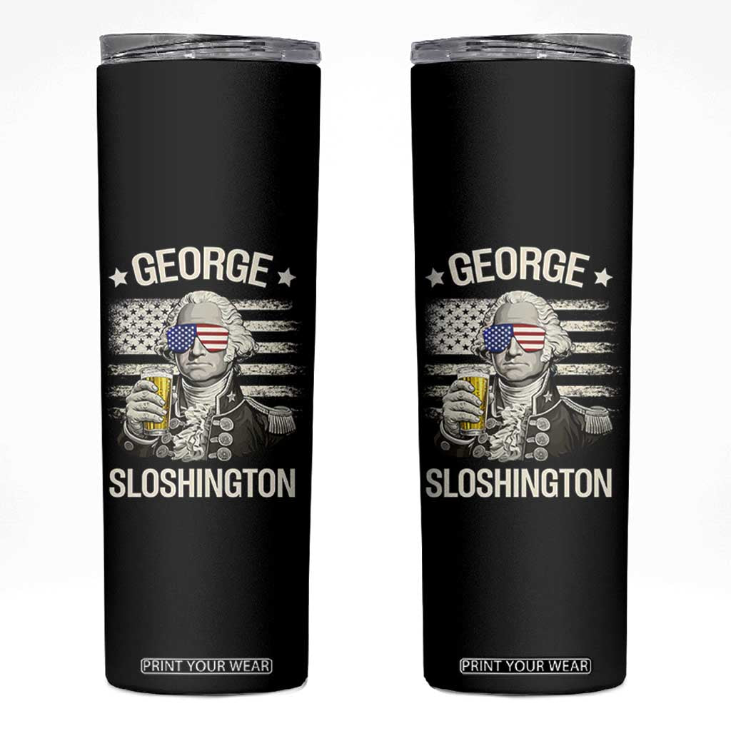 George Sloshington Washington Skinny Tumbler 4th of July America Flag Beer TS14 Black Print Your Wear
