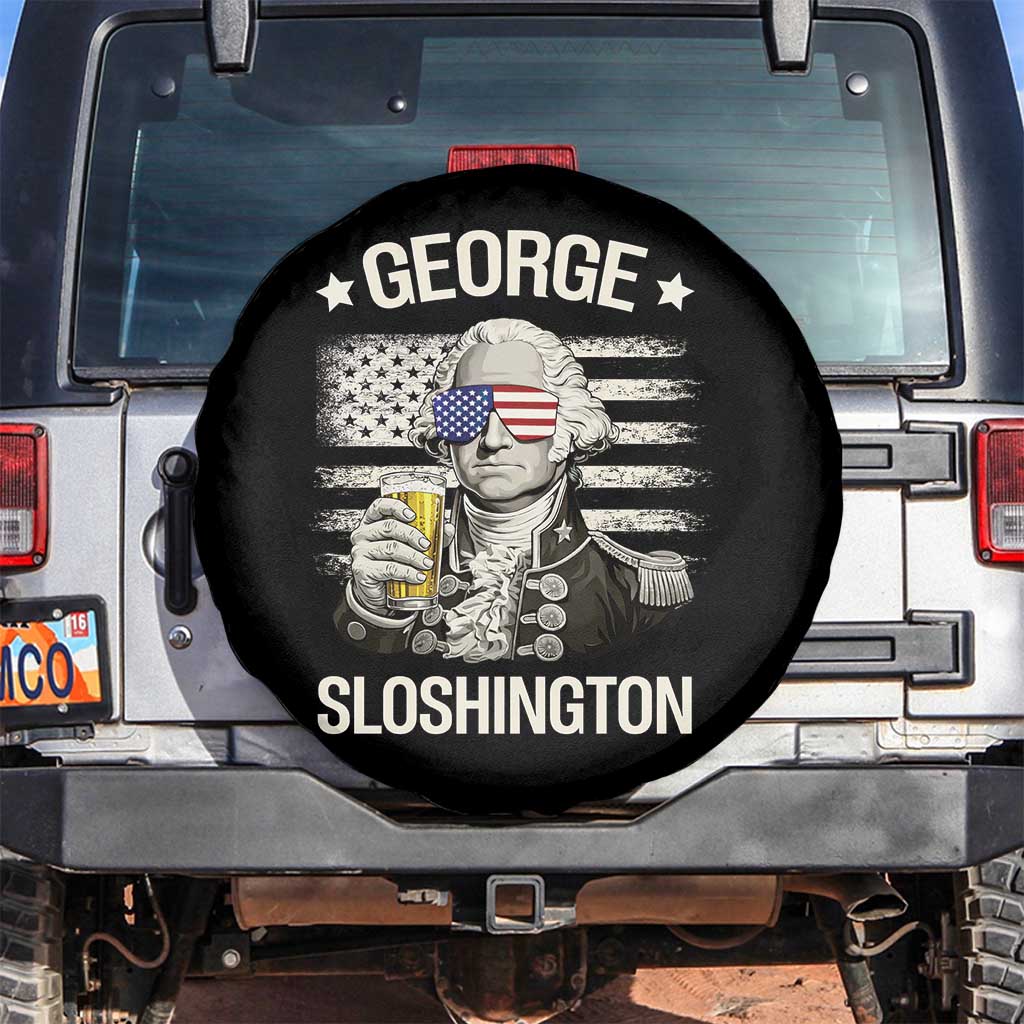 George Sloshington Washington Spare Tire Cover 4th of July America Flag Beer TS14 No hole Black Print Your Wear