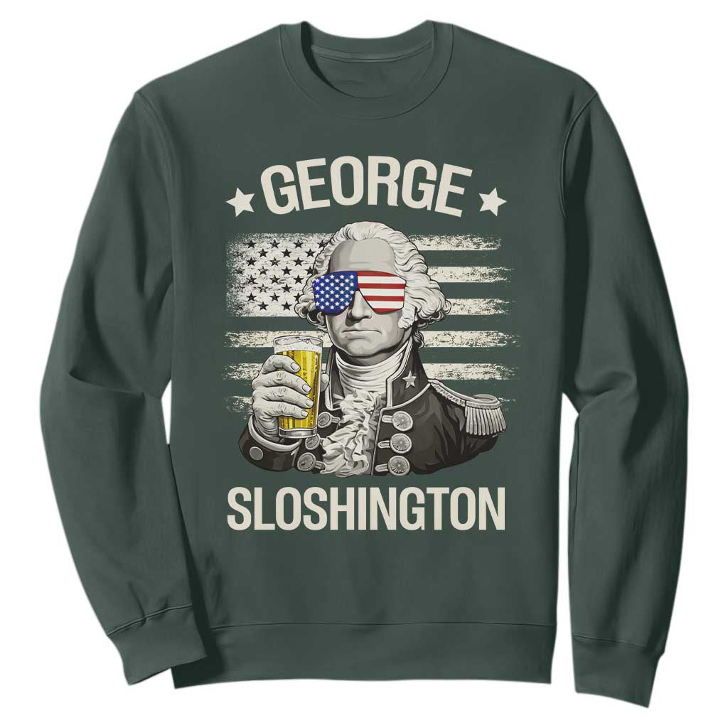 George Sloshington Washington Sweatshirt 4th of July America Flag Beer TS14 Dark Forest Green Print Your Wear