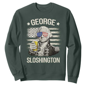 George Sloshington Washington Sweatshirt 4th of July America Flag Beer TS14 Dark Forest Green Print Your Wear
