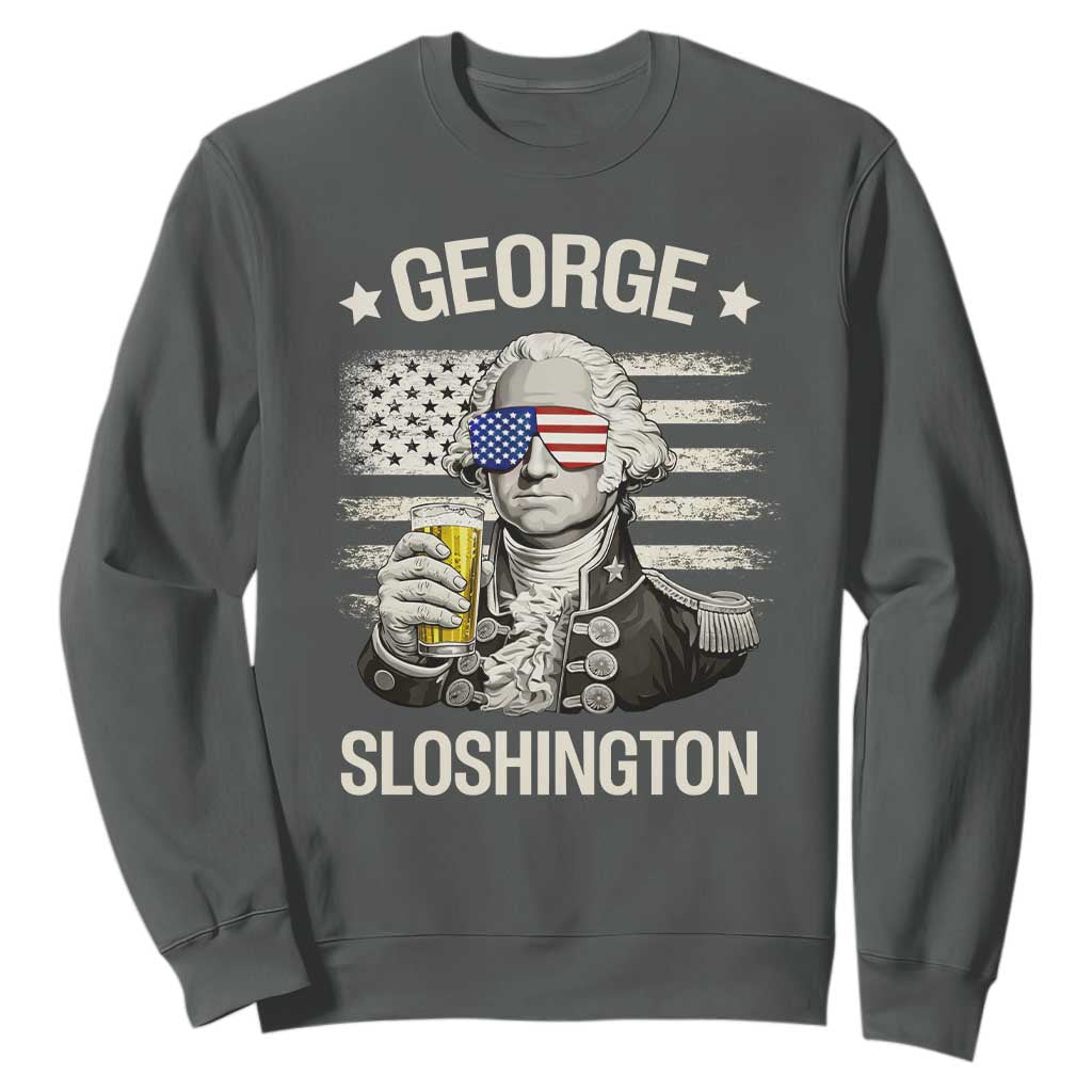 George Sloshington Washington Sweatshirt 4th of July America Flag Beer TS14 Dark Heather Print Your Wear