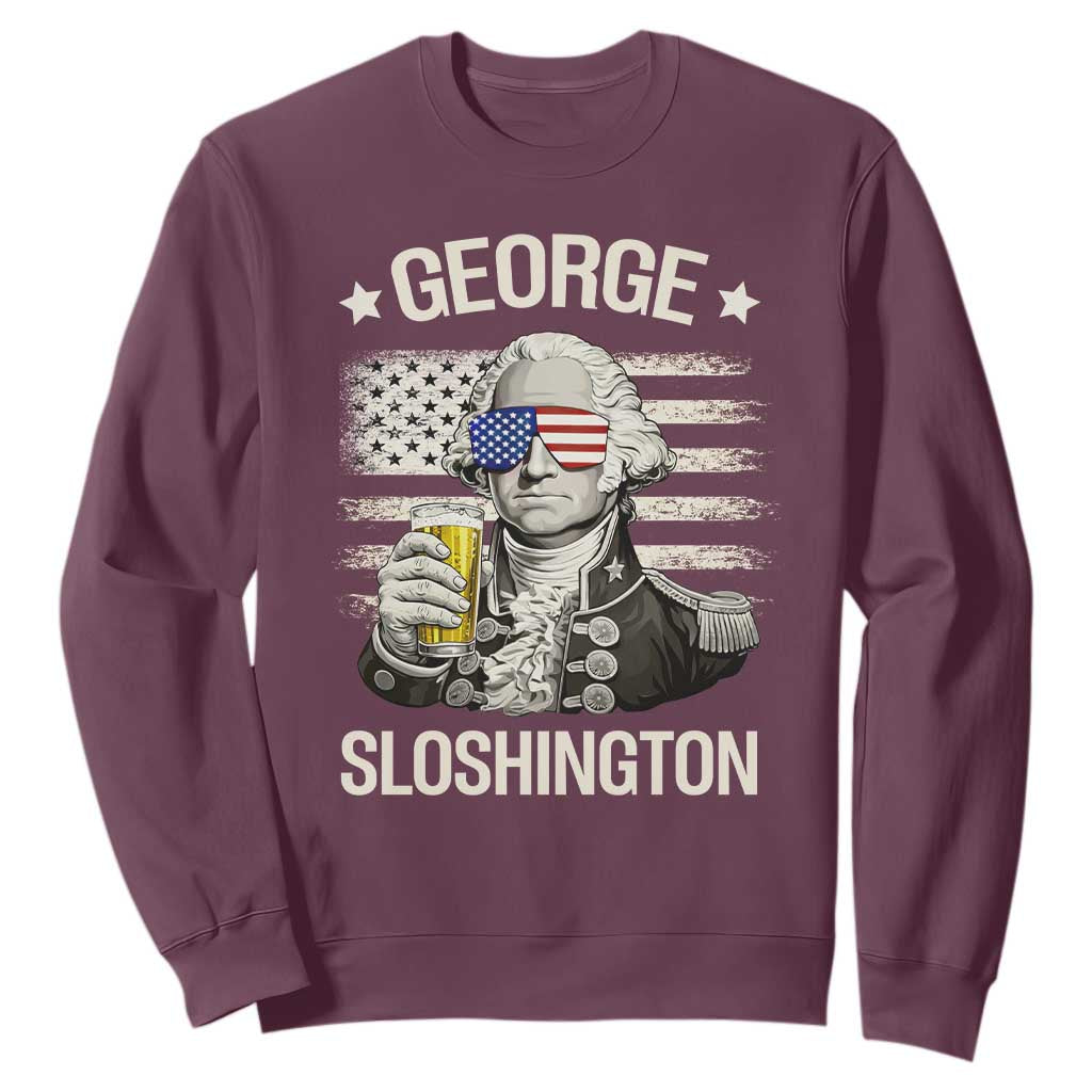 George Sloshington Washington Sweatshirt 4th of July America Flag Beer TS14 Maroon Print Your Wear