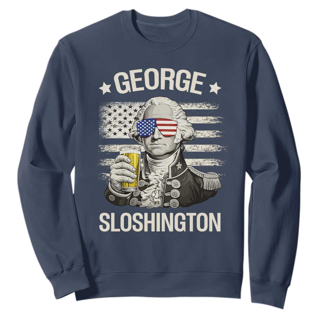 George Sloshington Washington Sweatshirt 4th of July America Flag Beer TS14 Navy Print Your Wear