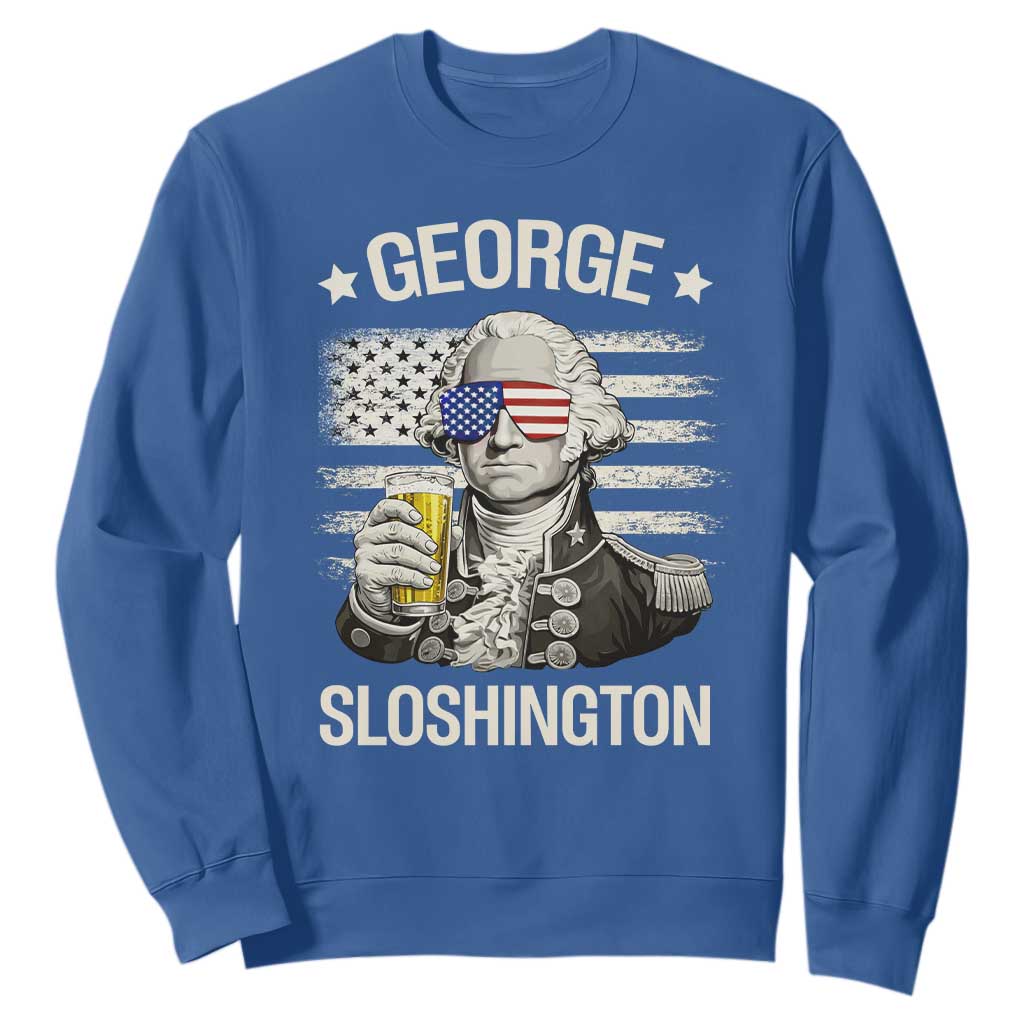 George Sloshington Washington Sweatshirt 4th of July America Flag Beer TS14 Royal Blue Print Your Wear