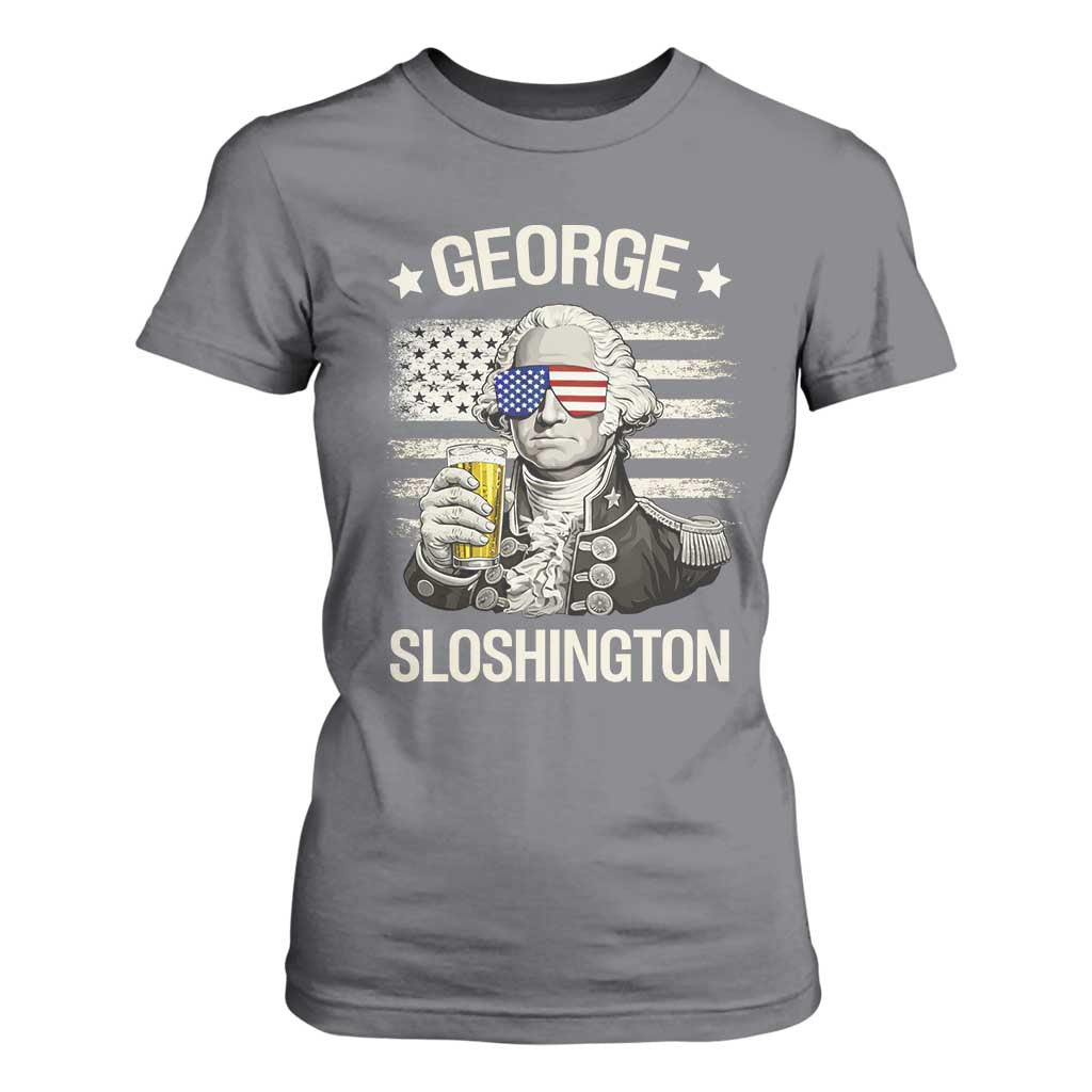 George Sloshington Washington T Shirt For Women 4th of July America Flag Beer TS14 Charcoal Print Your Wear