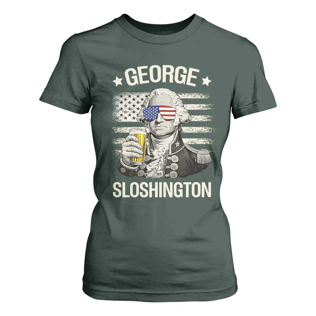 George Sloshington Washington T Shirt For Women 4th of July America Flag Beer TS14 Dark Forest Green Print Your Wear