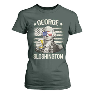 George Sloshington Washington T Shirt For Women 4th of July America Flag Beer TS14 Dark Forest Green Print Your Wear