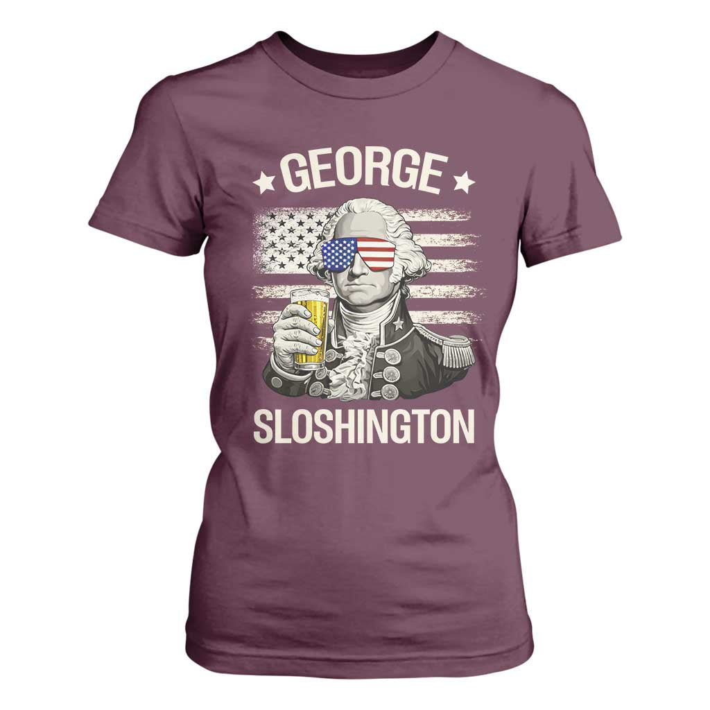 George Sloshington Washington T Shirt For Women 4th of July America Flag Beer TS14 Maroon Print Your Wear