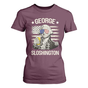 George Sloshington Washington T Shirt For Women 4th of July America Flag Beer TS14 Maroon Print Your Wear